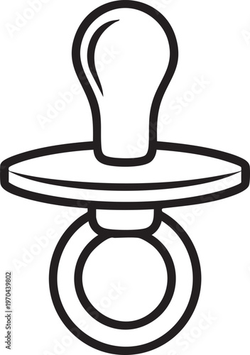 A black line drawing of a baby pacifier
