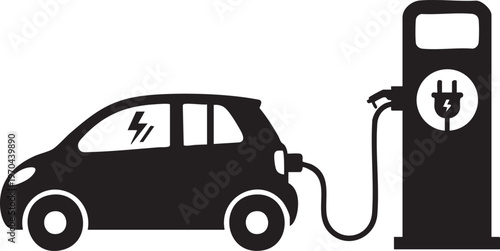Black silhouette of electric car being charged at station