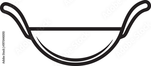 A black line drawing of a bowl with two handles on either side