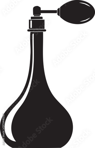 Black silhouette of a vintage perfume atomizer spray bottle