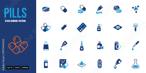 pills colored icon set vector design good for web and mobile app