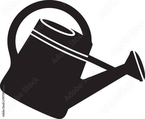 Black silhouette of a watering can with handle and spout