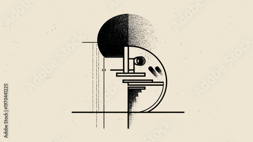 Abstract Geometric Design Illustration in Retro Bauhaus Constructivist Style. Minimalist Black and White Composition.
