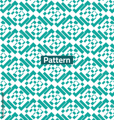 A sleek, modern geometric pattern composed of elegant abstract shapes and symmetrical lines. Designed in turquoise.