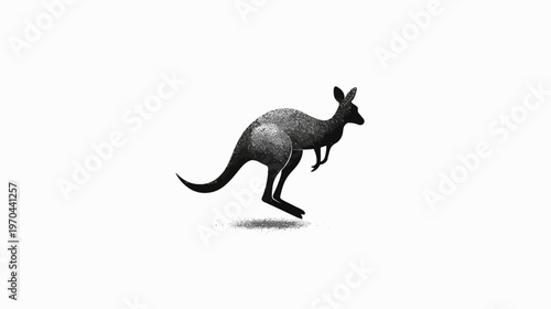 Dynamic black silhouette of a kangaroo mid-jump, isolated on a white background. Iconic Australian wildlife illustration.