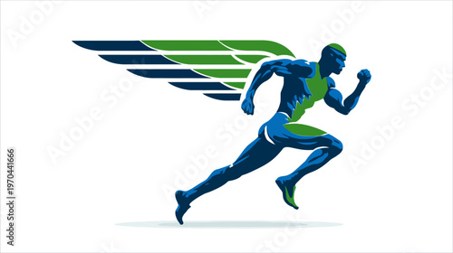 Dynamic male runner illustration with abstract speed wings, symbolizing agility, performance, and progress in sports or business.