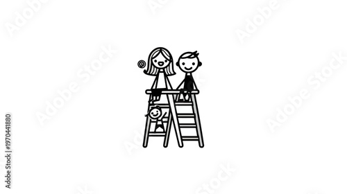 Family climbing ladders, a stick figure illustration of growth, support, success, and progress toward shared goals.