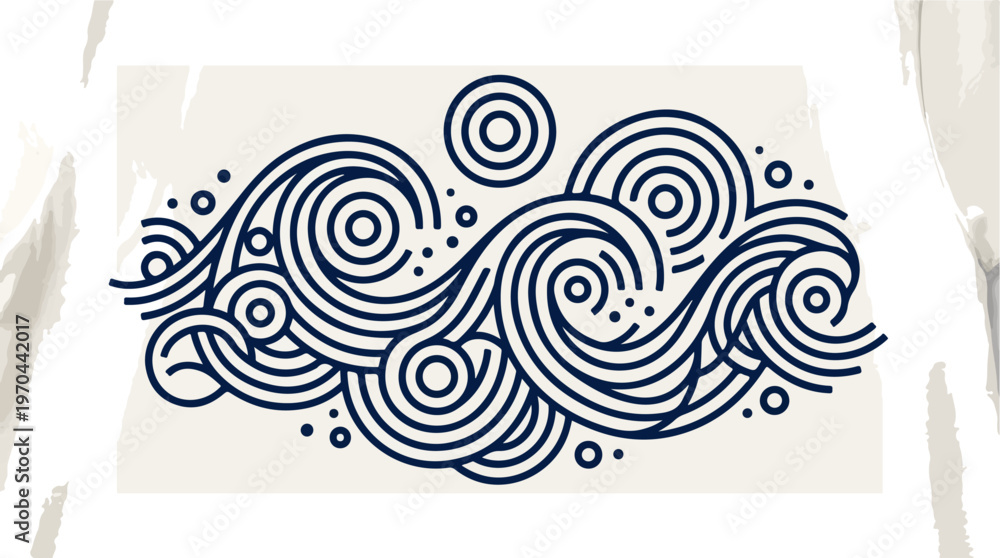 Fototapeta premium Abstract wave pattern design with circular elements and dots.