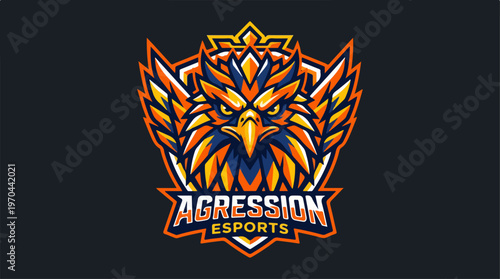 Aggression Esports Logo - Fierce Eagle Mascot Design for Gaming.