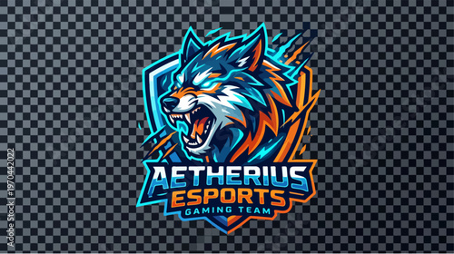 Aetherius Esports Gaming Team Wolf Logo Design Illustration.