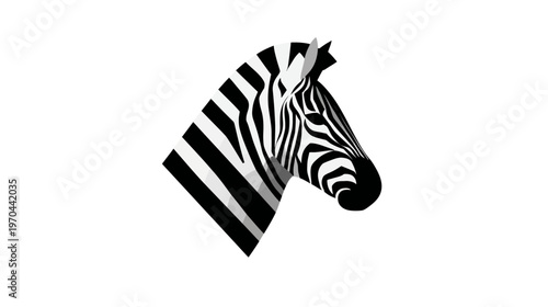 Striking graphic illustration of a zebra head with iconic black and white stripes on a clean white background