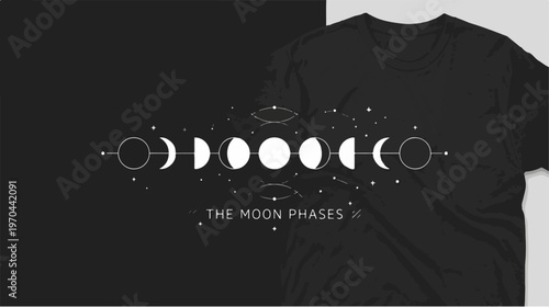 Black T-shirt design featuring the phases of the moon.