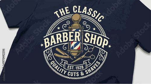 Classic Barber Shop T-Shirt Design with Vintage Style.