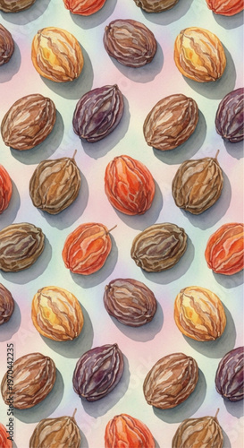 An overhead shot of passion fruit presented in colorful style arranged in a visually pleasing manner.