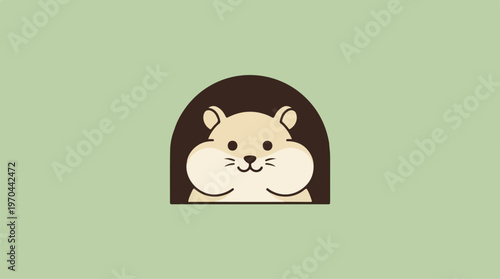 Cute hamster peeking out of its cozy burrow on a green background.