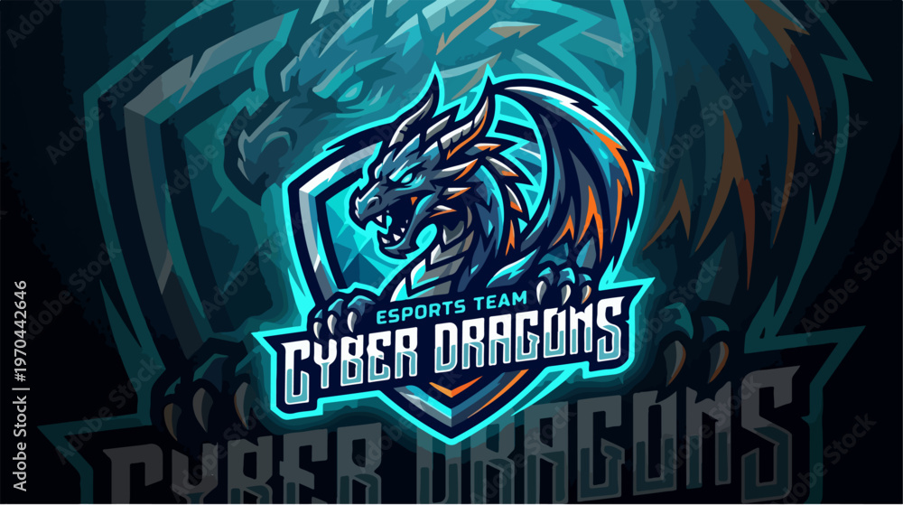 Fototapeta premium Cyber Dragons Esports Team Logo Design with a Fierce Dragon.