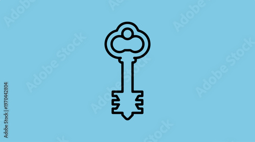 Elegant key illustration on a light blue background, simple design.