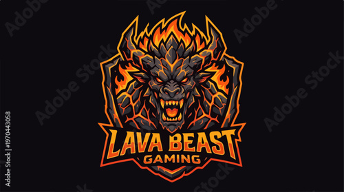 Fiery Lava Beast Gaming Logo - A Powerful Digital Design.