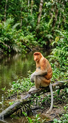 Proboscis Monkey River Rare Tropical Wildlife