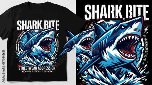 Shark Bite Streetwear Aggression Design for T-Shirt and Apparel.