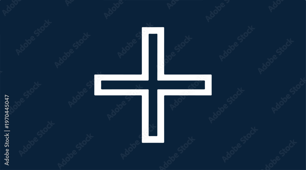 Obraz premium White plus sign on a dark blue background, simple and clean.