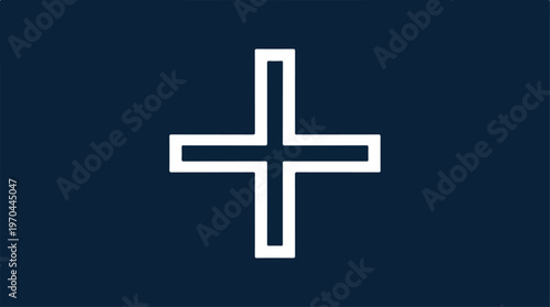 White plus sign on a dark blue background, simple and clean.