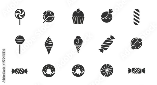 Collection of Sweet Candy and Dessert Icons.