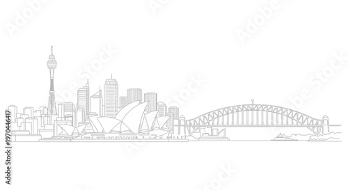 Sydney city skyline line art with bridge and opera landmark