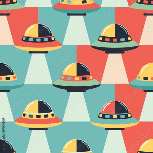 Retro UFO Spaceship Flying Saucer Pattern.
