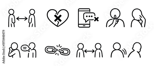 Conflict and privacy icons showing separation and silence on gray