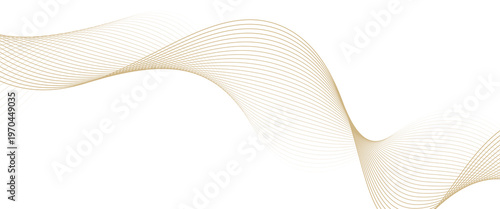 Luxury abstract gold wavy line pattern (guilloche curves) with copy space. Elegant golden color smooth gradient on white background. Premium vector striped texture for banner, business backdrop.