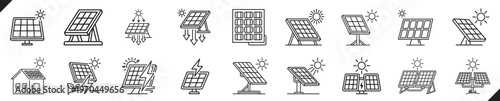 Solar panel icons in black and white