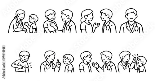 Doctor consultations and examinations with child patients in clinic