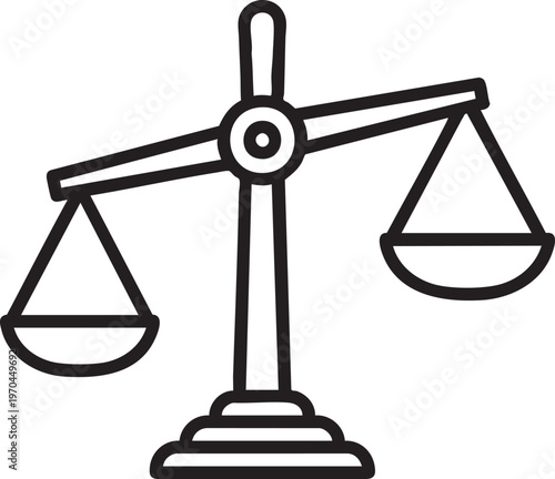 A black line drawing of a balance scale