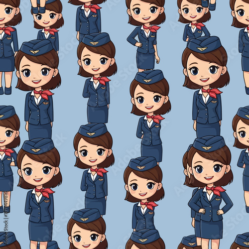Cute Flight Attendants Uniformed Profession Women Characters.