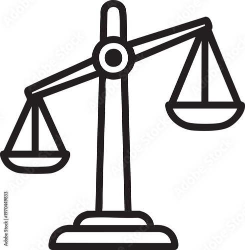 A black and white illustration of a balance scale