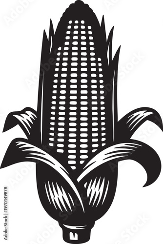 Black and white illustration of an ear of corn