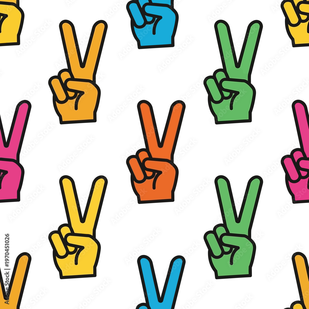 Fototapeta premium Colorful Peace Sign Hand Gestures Seamless Pattern.