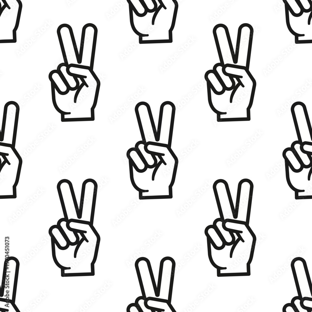 Fototapeta premium Peace Sign Hand Gesture Pattern Seamless Repetition.