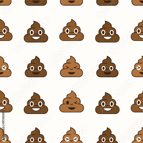 Seamless Pattern of Playful Poop Emojis with Various Expressions.