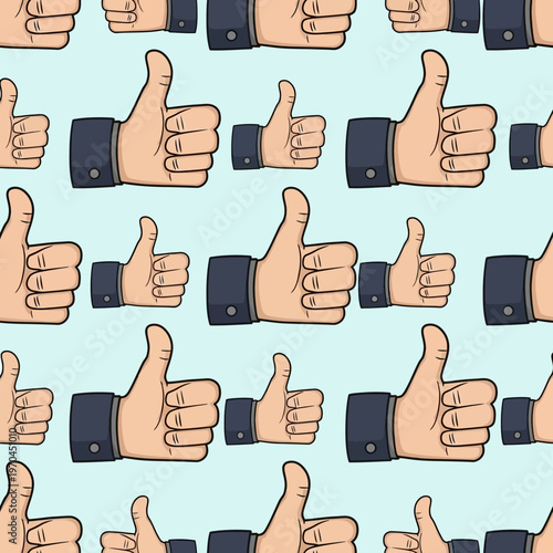 Seamless Pattern of Thumbs Up Gestures.