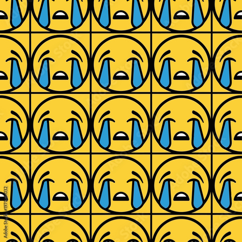 Crying Emoji Faces Seamless Pattern Background.