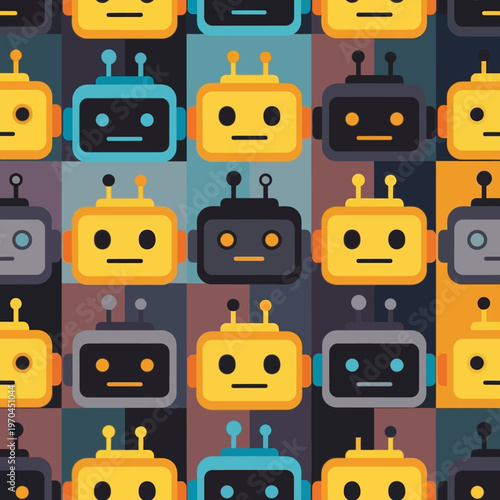 Cute Cartoon Robots Pattern Seamless Repetition.