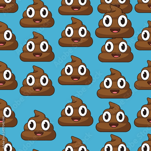 Cute Poop Emoji Pattern Seamless Background.
