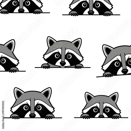 Cute Raccoon Peeking Over Edge Illustration.