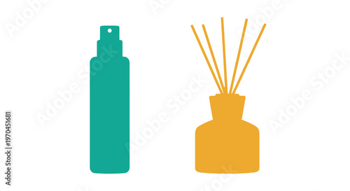 Aromatherapy diffuser and spray bottle icons, home fragrance concept