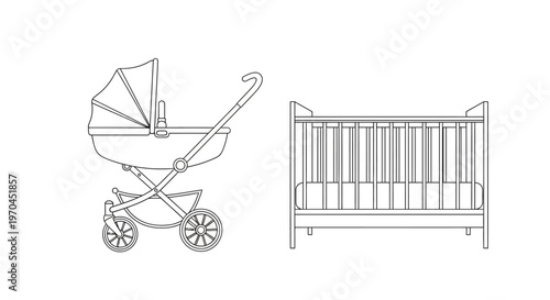 Baby Pram and Crib Outline Icons