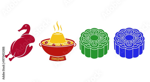 Chinese Food Icons: Duck, Hot Pot, Mooncakes - Festive Symbols