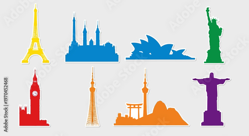 Colorful World Landmarks Silhouettes Collection - Famous Architecture Icons