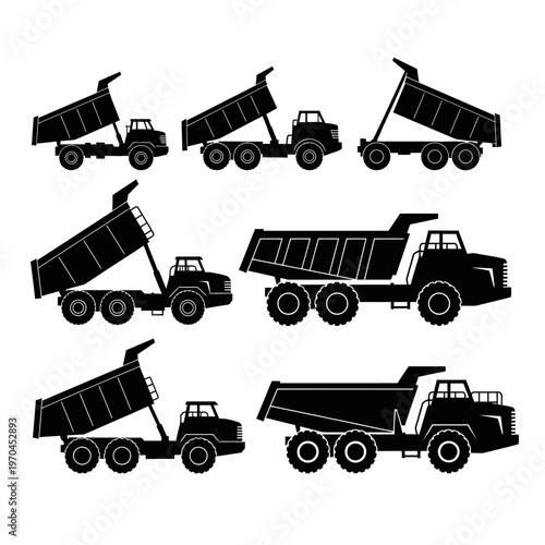 Dump Truck Silhouettes: Loading, Unloading, and Transporting Construction Materials